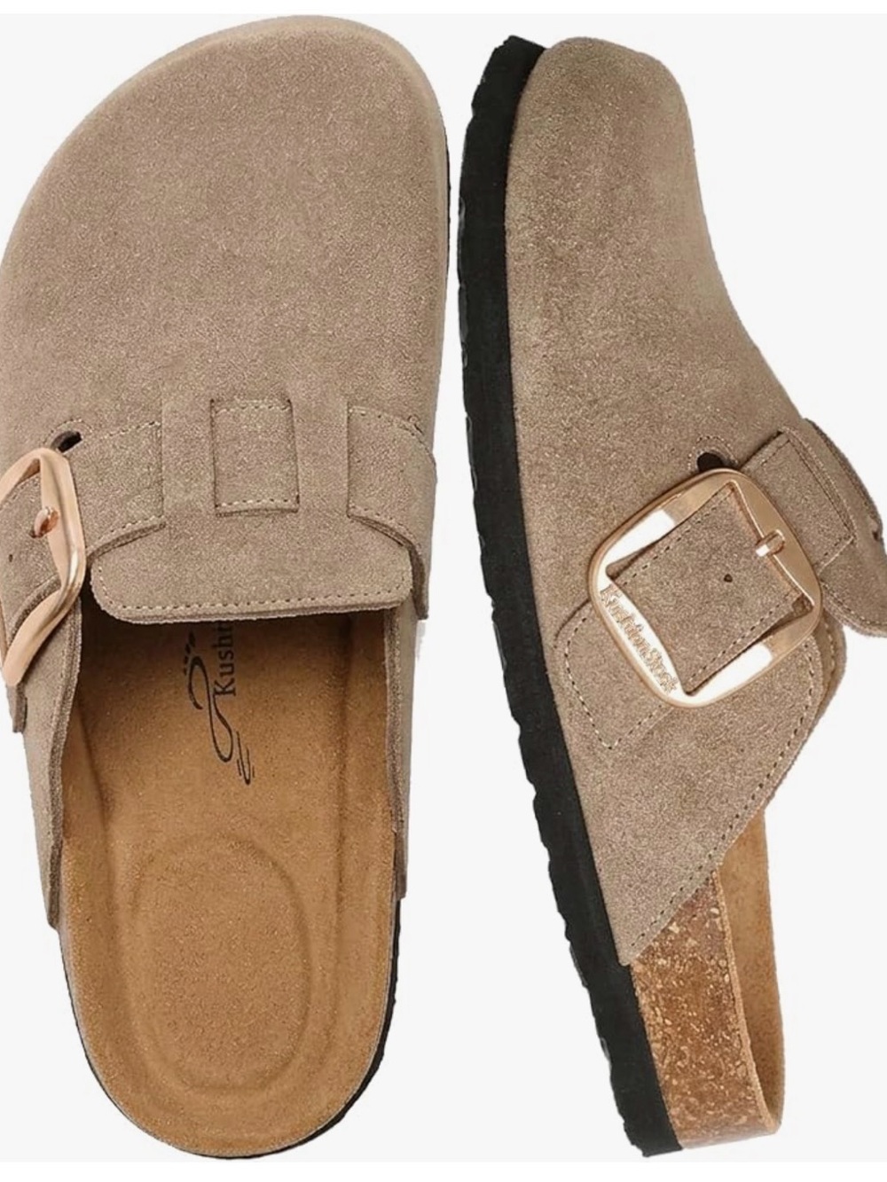 Kushionstock Taupe Leather Clogs, new